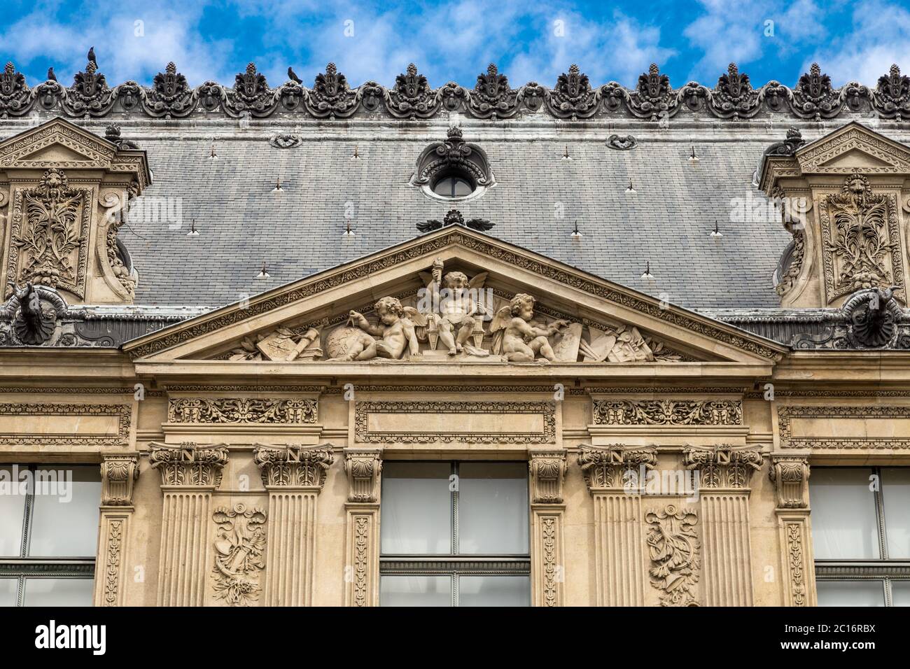 Architectural exteriors details of the Louvre museum Stock Photo
