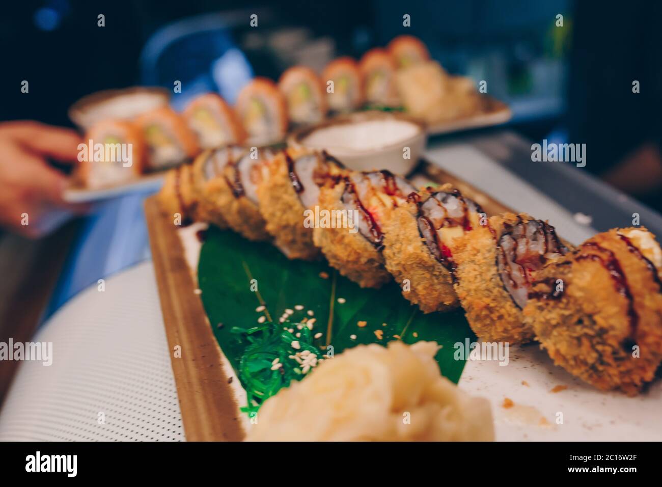 Large set of Sushi Rolls Warm Ebi Sake Unagi Spring. A lot assortment ...