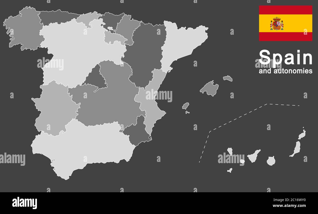 european country Spain and autonomies in details Stock Vector