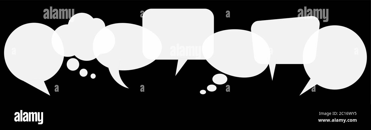illustration of white speech bubbles in a row with space for text on ...