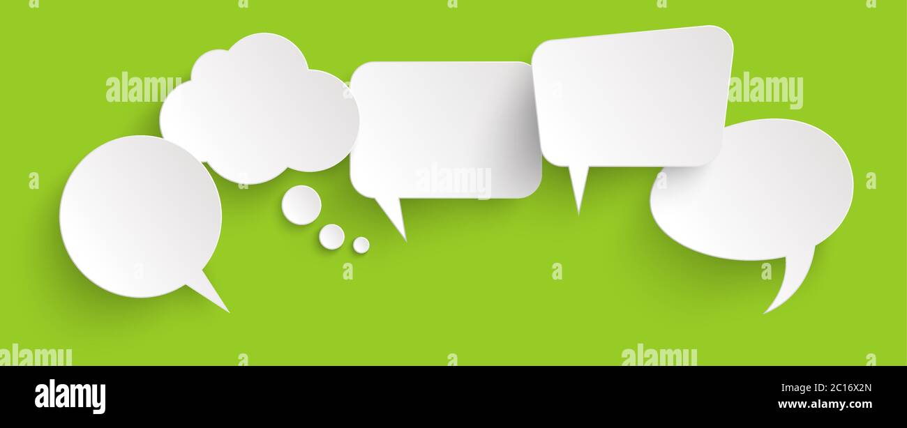 illustration of five speech bubbles with shadow looking like stickers ...