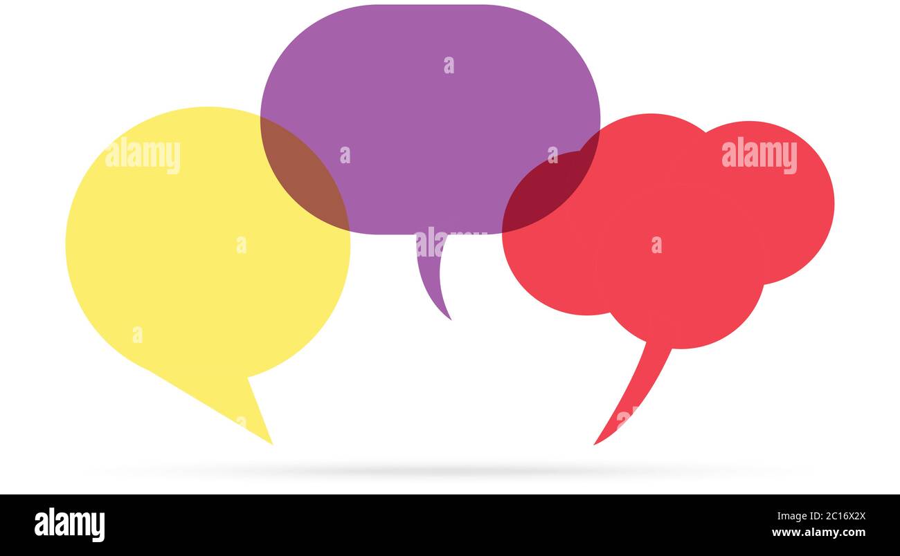 illustration of three colored speech bubbles in a row with space for text Stock Vector