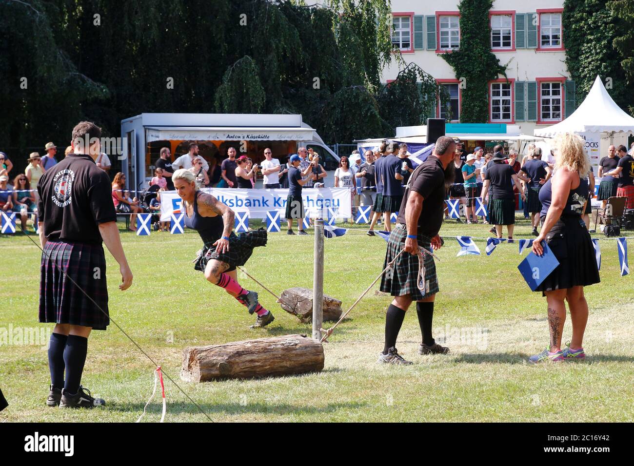Highland Games Angelbachtal 2018 Gewicht ziehen Stock Photo