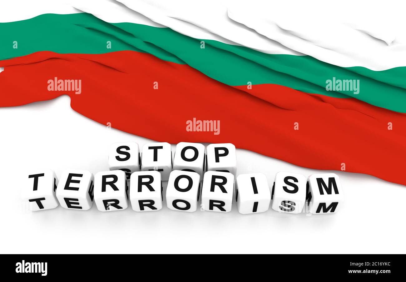 Bulgarian flag and text stop terrorism. Stock Photo