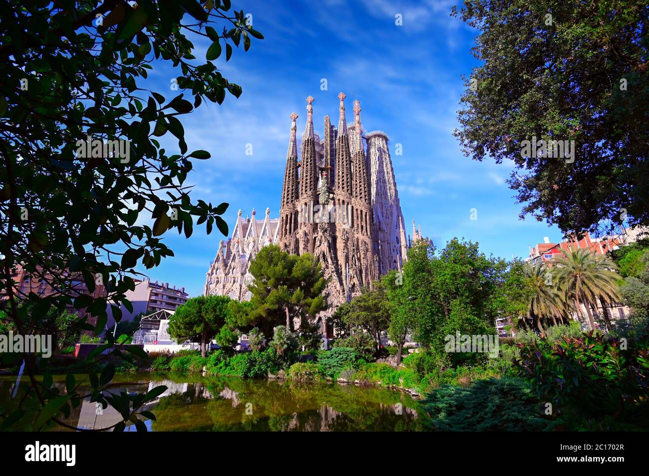 Barcelona, Spain - June 15, 2019: Cathedral of La Sagrada Familia. Designed by architect Antonio Gaudi and has been under construction since 1882. Stock Photo