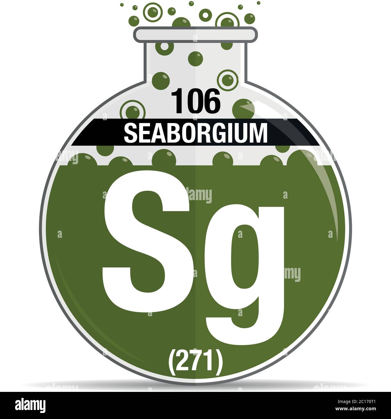 Seaborgium Symbol on chemical round flask. Element number 106 of the Periodic Table of the Elements - Chemistry. Vector image Stock Vector
