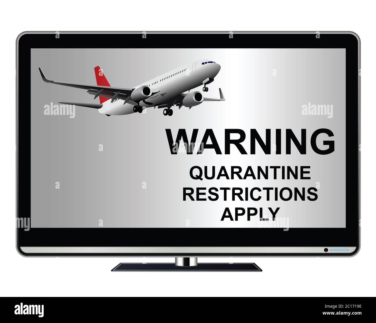 Public information television advertisement quarantining incoming international passengers due to the worldwide pandemic Stock Photo