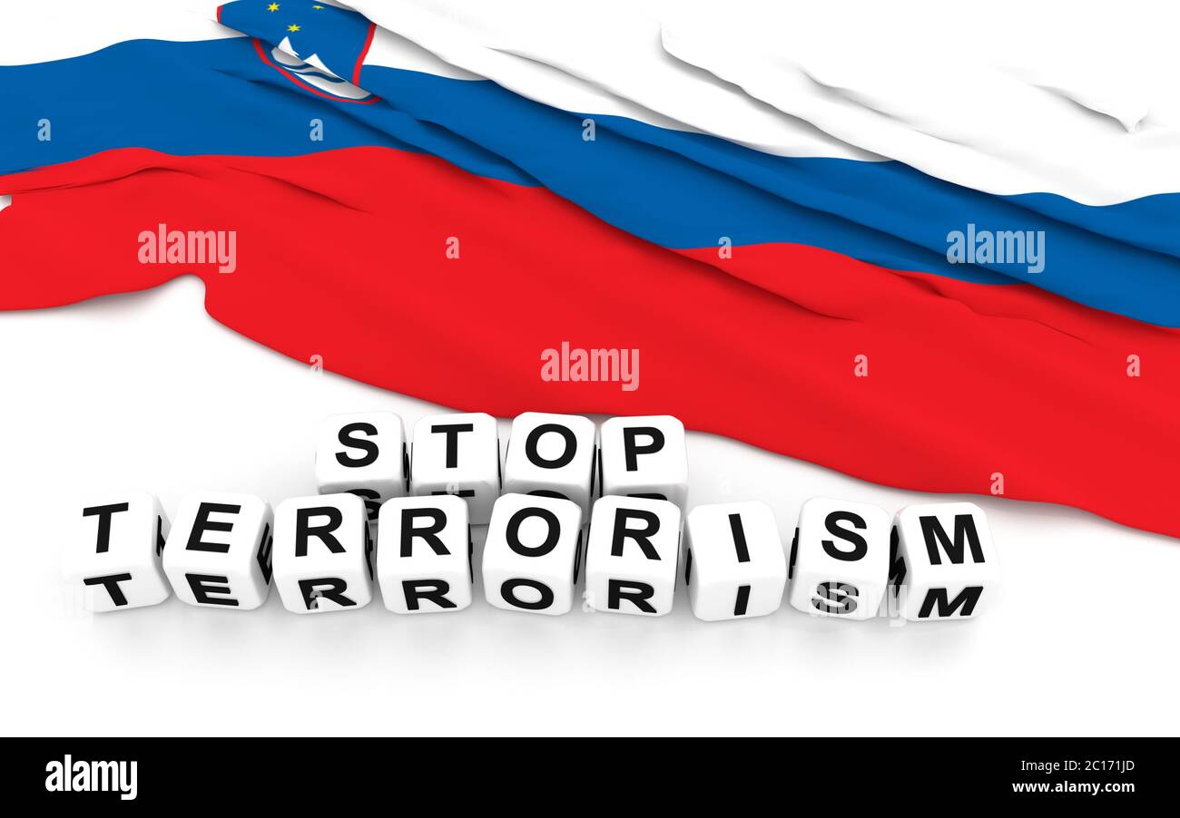 Slovenian flag and text stop terrorism. Stock Photo