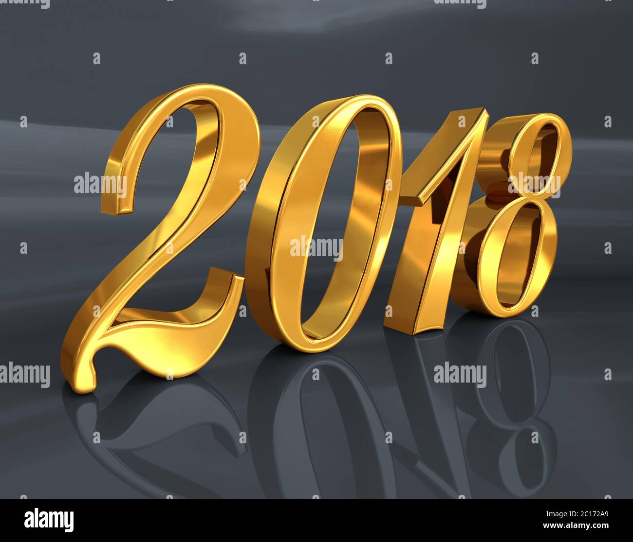 2018, Golden 3D Numbers on a Festive Background Stock Photo