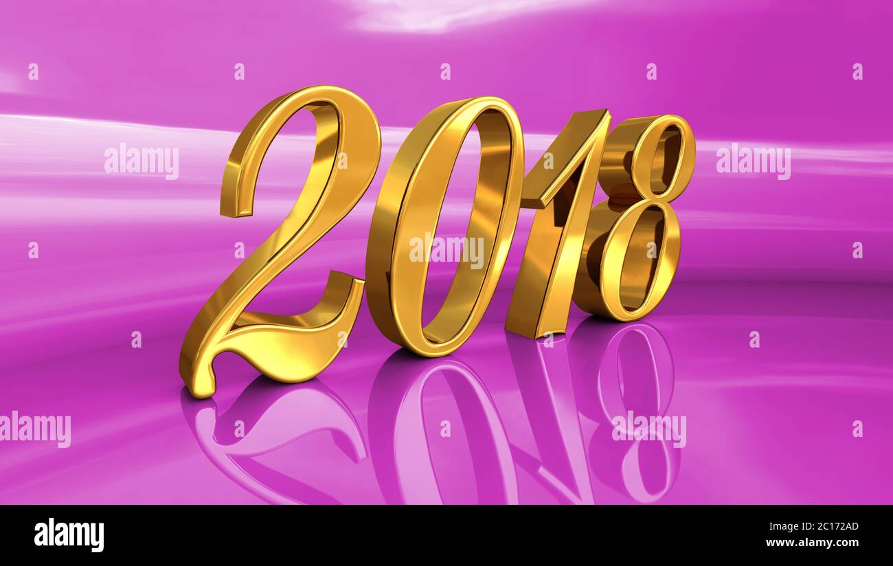 2018, Golden 3D Numbers on a Festive Background Stock Photo