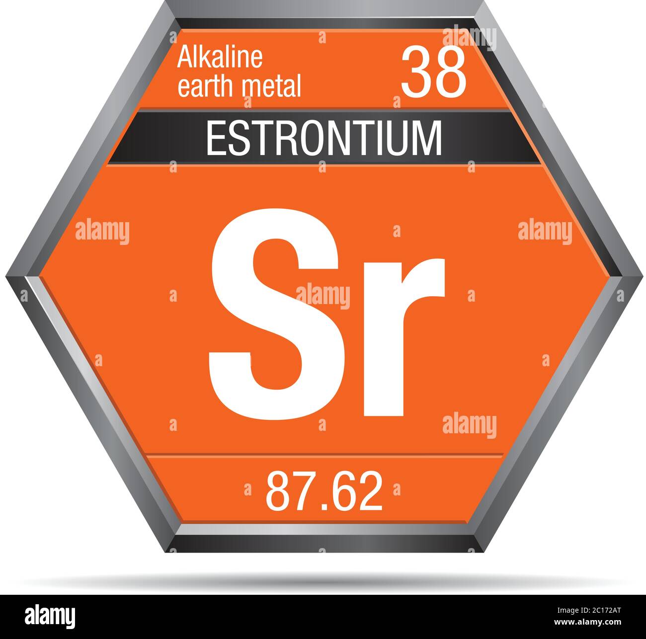 Estrontium symbol in the form of a hexagon with a metallic frame ...