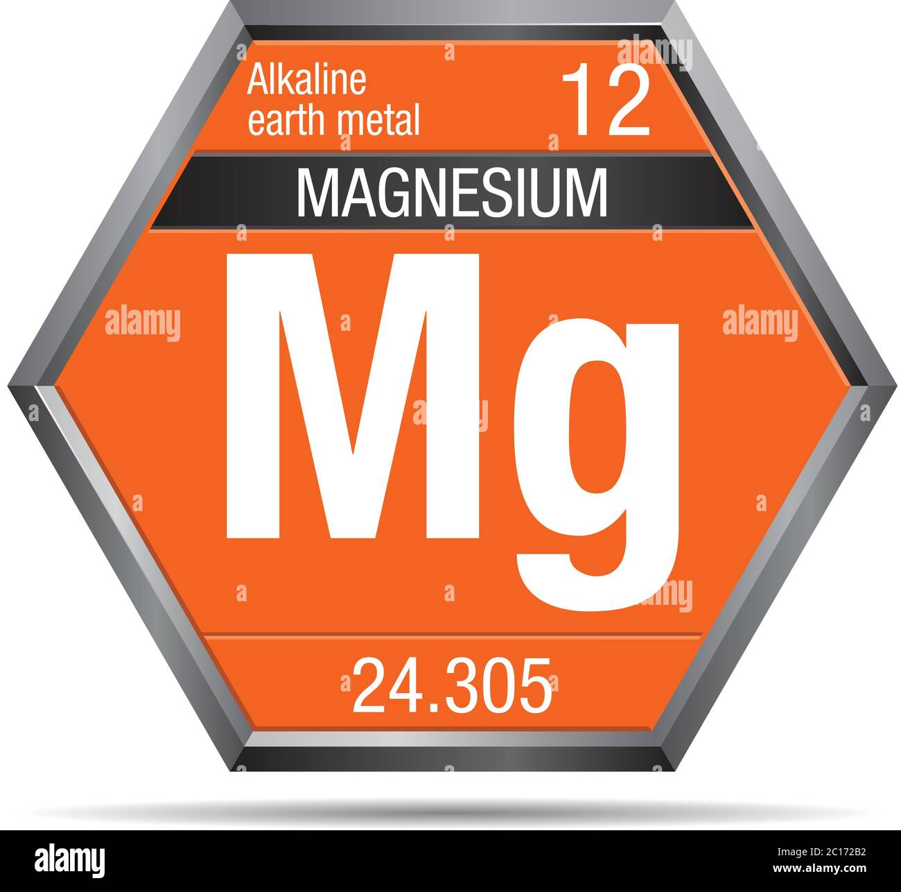 Magnesium symbol in the form of a hexagon with a metallic frame