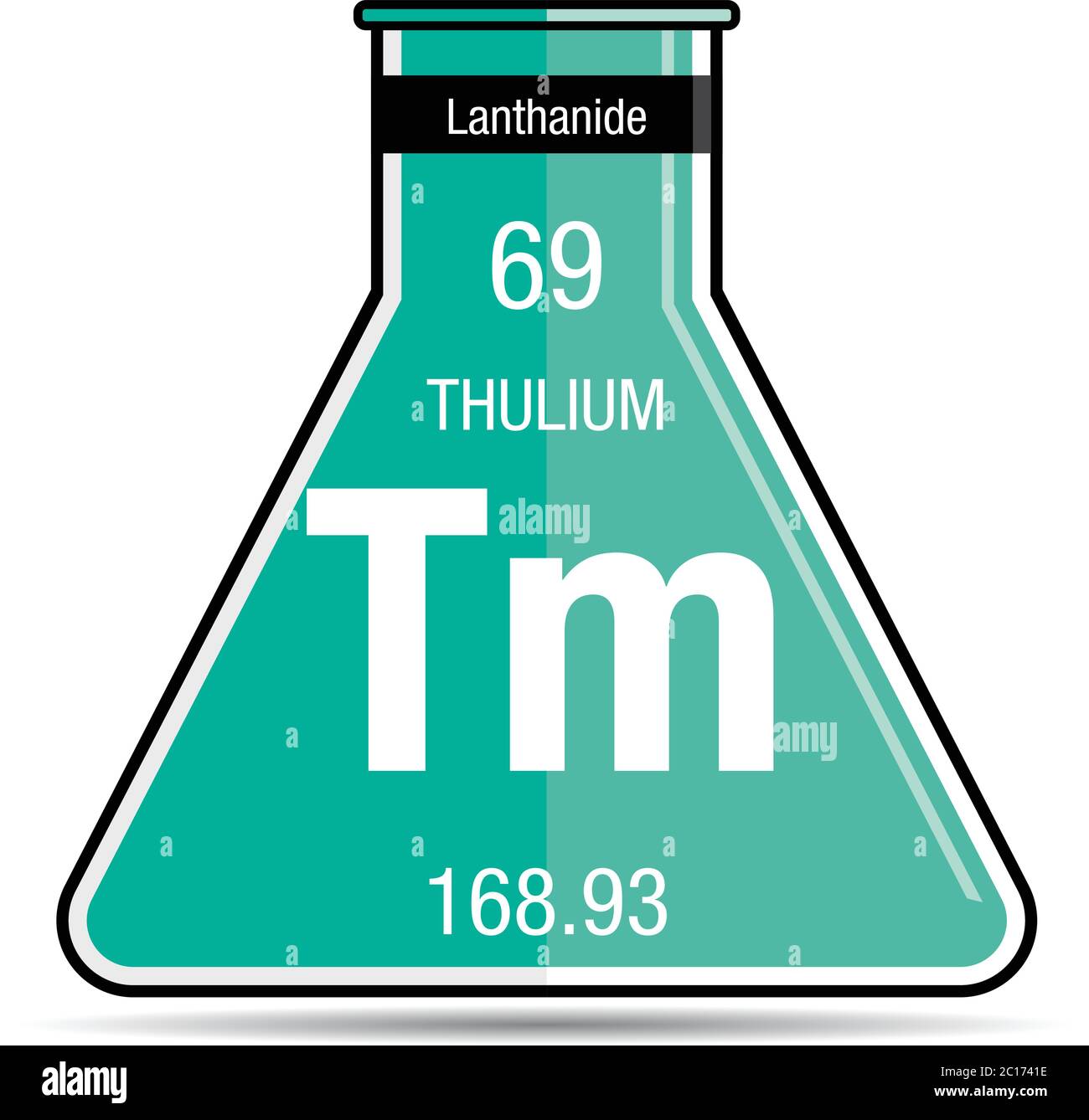 Thulium symbol on chemical flask. Element number 69 of the Periodic