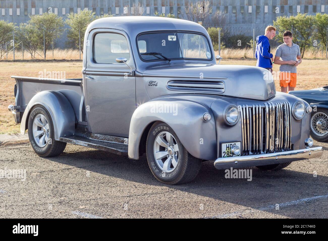 QUEENSTOWN, SOUTH AFRICA - 17 June 2017: Vintage F series silver grey Ford pick up truck hot rod Stock Photo