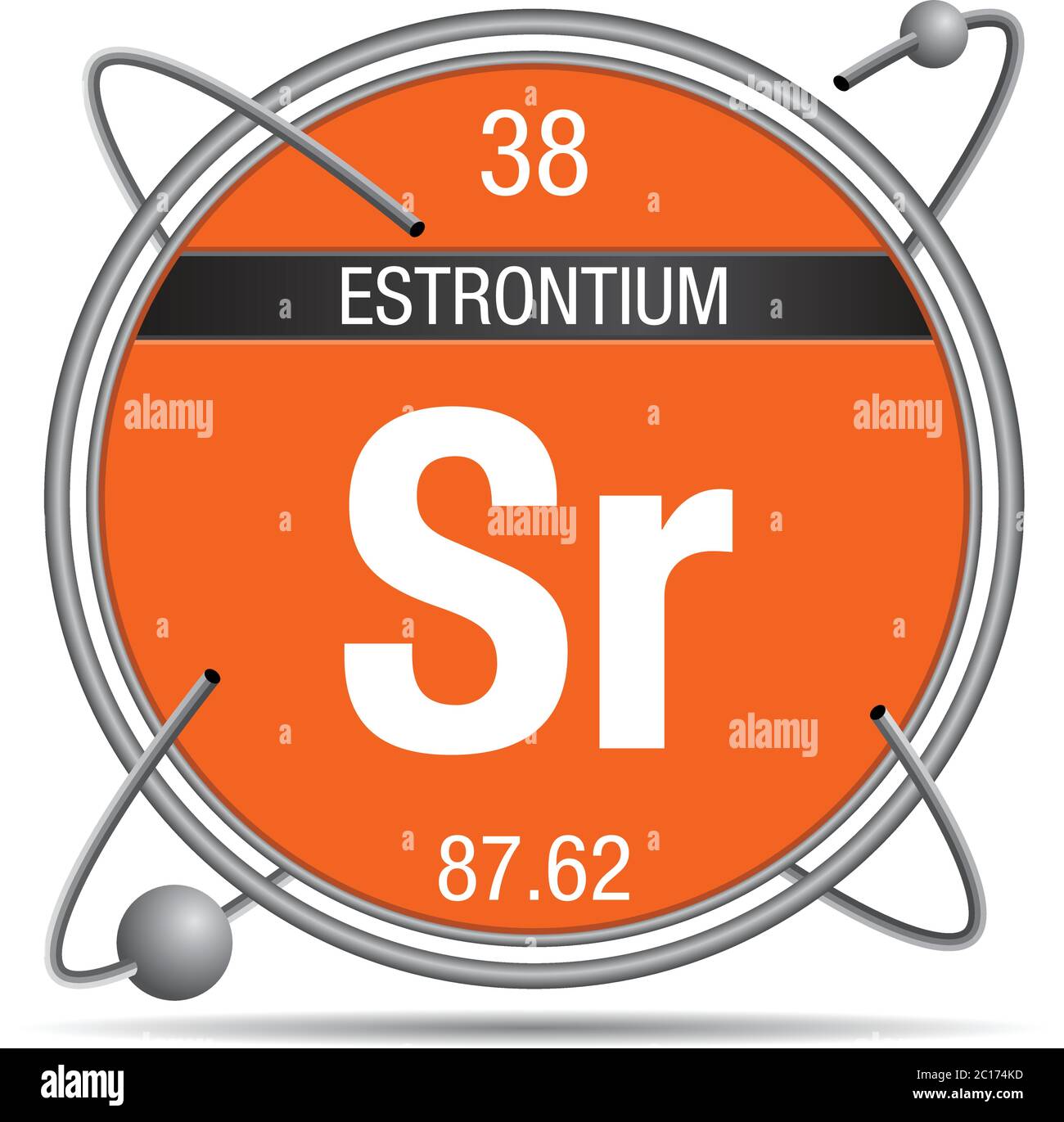Estrontium symbol inside a metal ring with colored background and ...