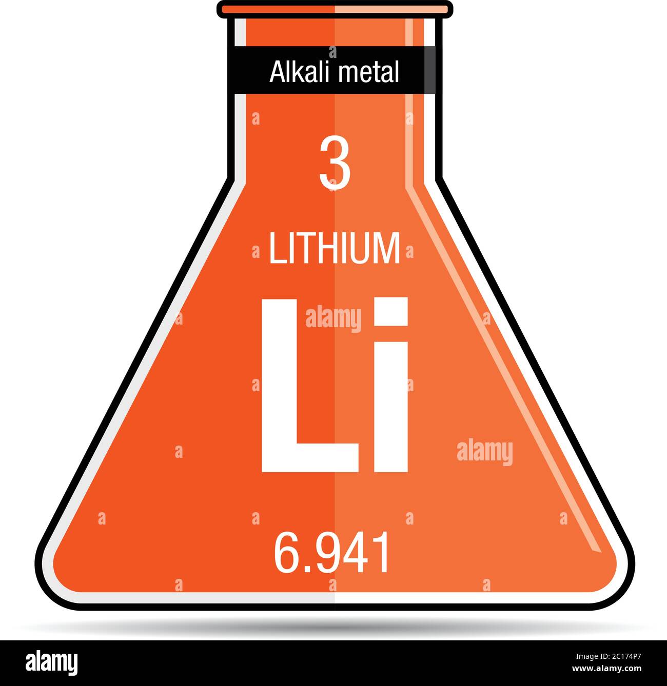 Lithium symbol on chemical flask. Element number 3 of the Periodic Table of the Elements - Chemistry Stock Vector