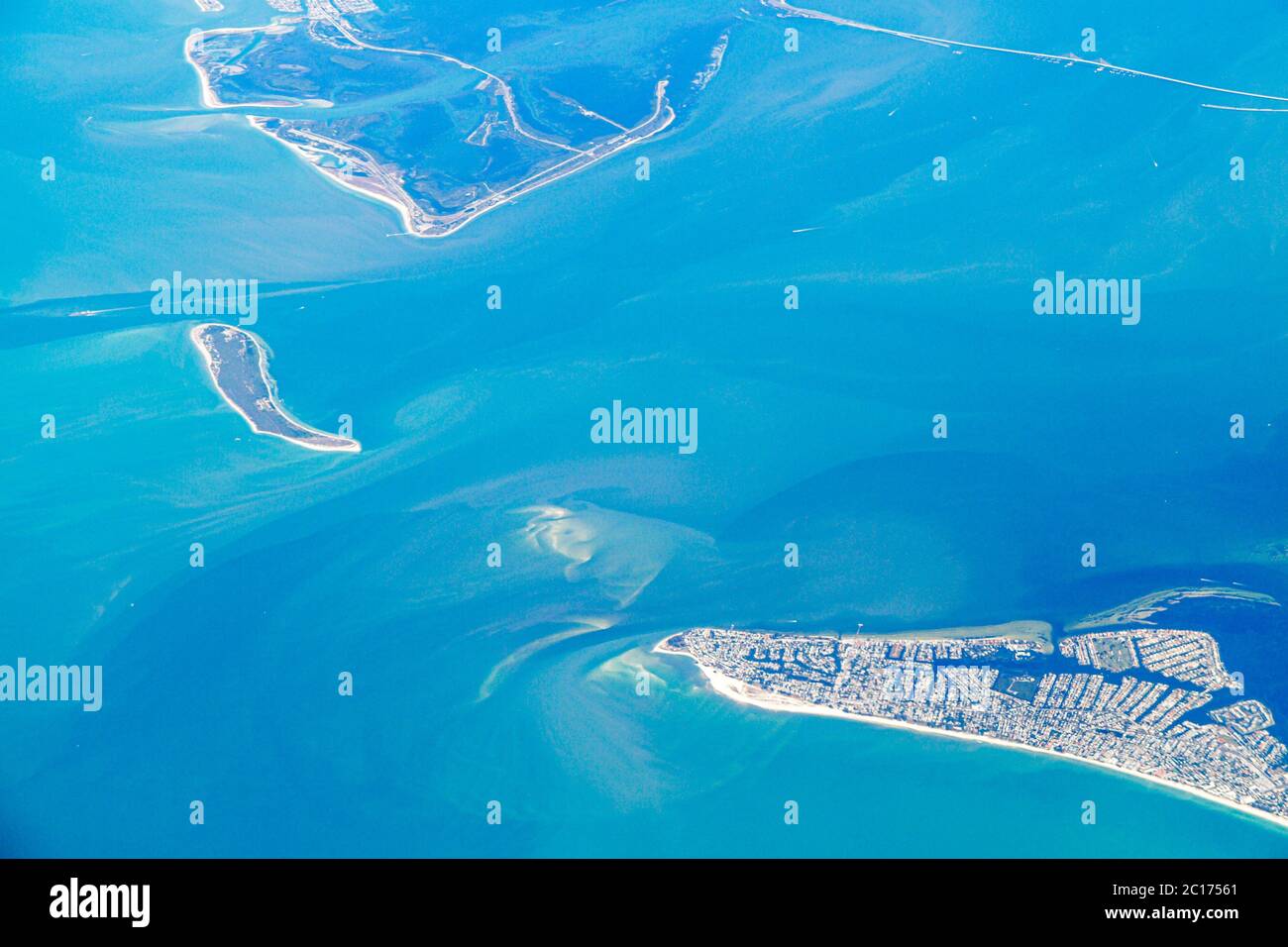 Florida,Tampa Bay,Sunshine Skyway Bridge,Anna Maria Island,Gulf of Mexico Coast,aerial overhead view from above,American Airlines Miami to New Orleans Stock Photo