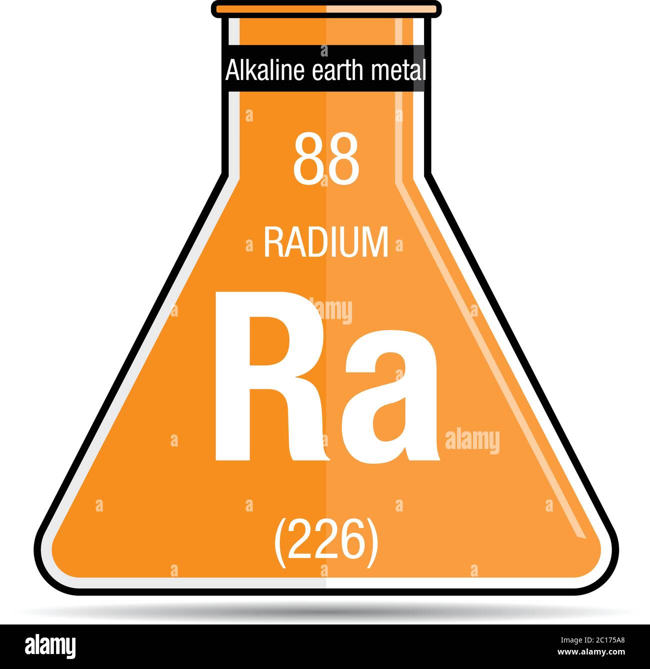 Radium symbol on chemical flask. Element number 88 of the Periodic Table of the Elements - Chemistry Stock Vector
