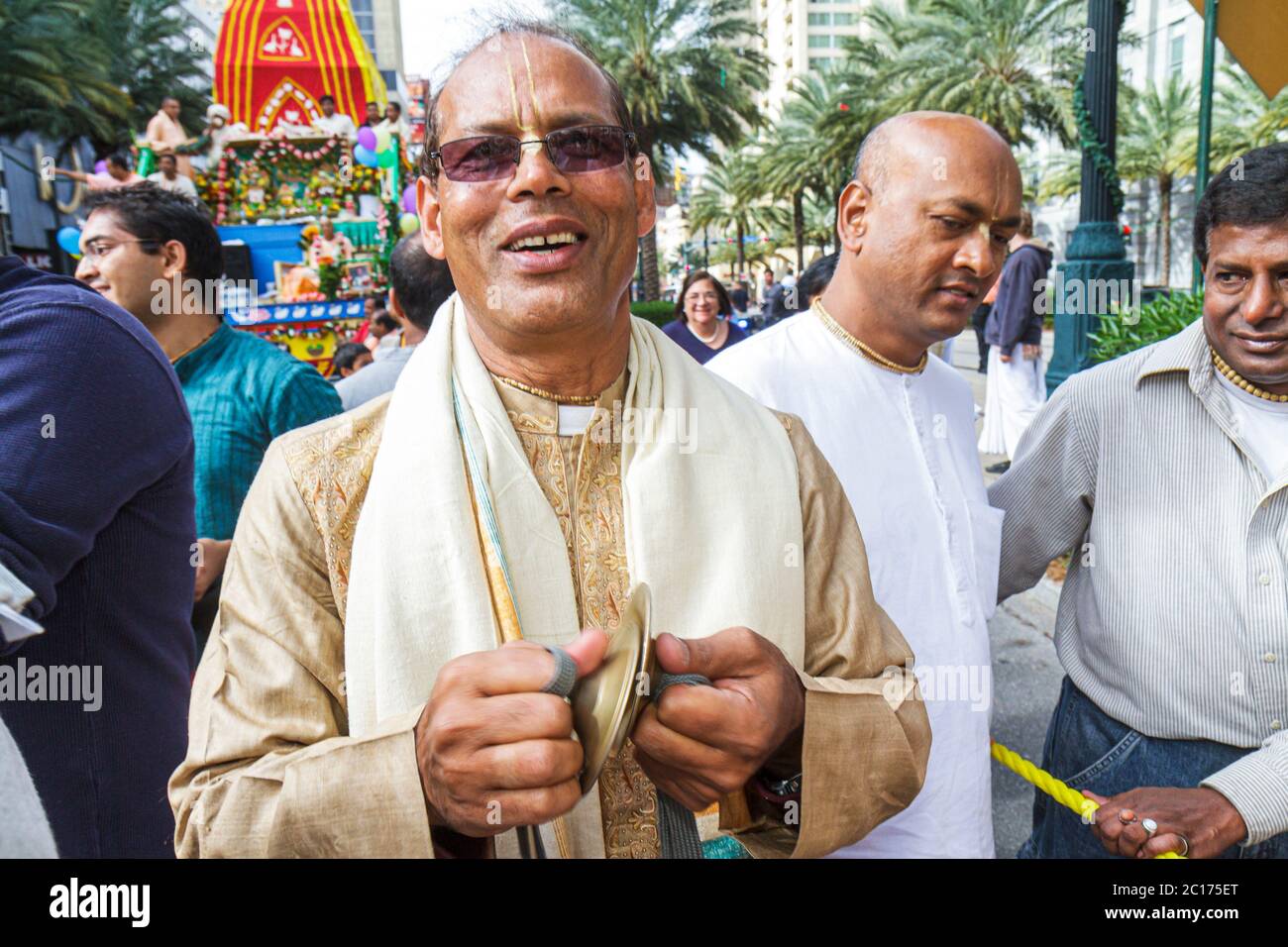 New Orleans Louisiana,downtown,Canal Street,Festival of India,Rath Yatra,Hare Krishna,Hinduism,Eastern religion,festival,parade,procession,Asian man m Stock Photo