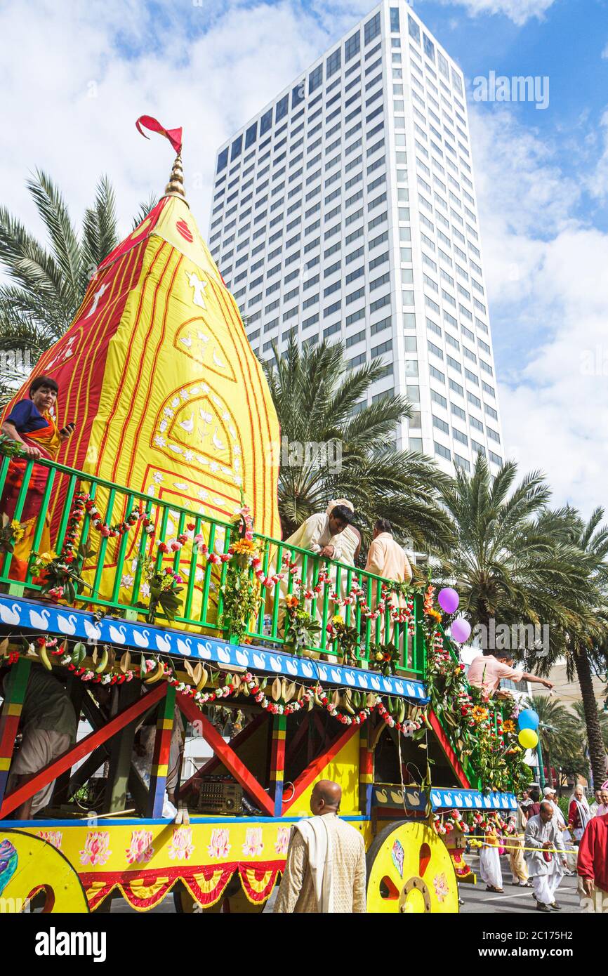 New Orleans Louisiana,downtown,Canal Street,Festival of India,Rath Yatra,Hare Krishna,Hinduism,Eastern religion,festival,parade float,procession,float Stock Photo