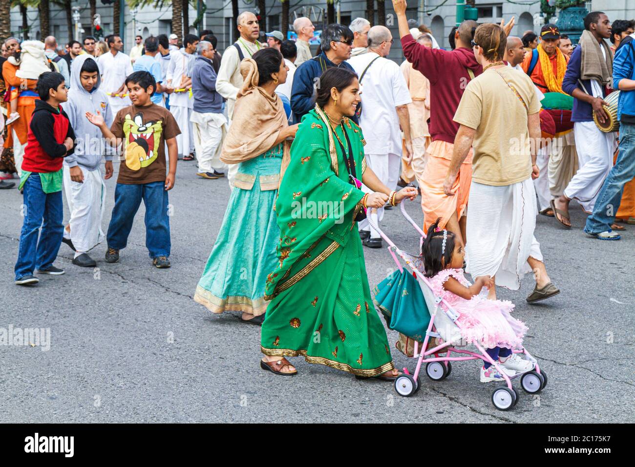 New Orleans Louisiana,downtown,Canal Street,Festival of India,Rath Yatra,Hare Krishna,Hinduism,Eastern religion,festival,parade,procession,Asian Asian Stock Photo