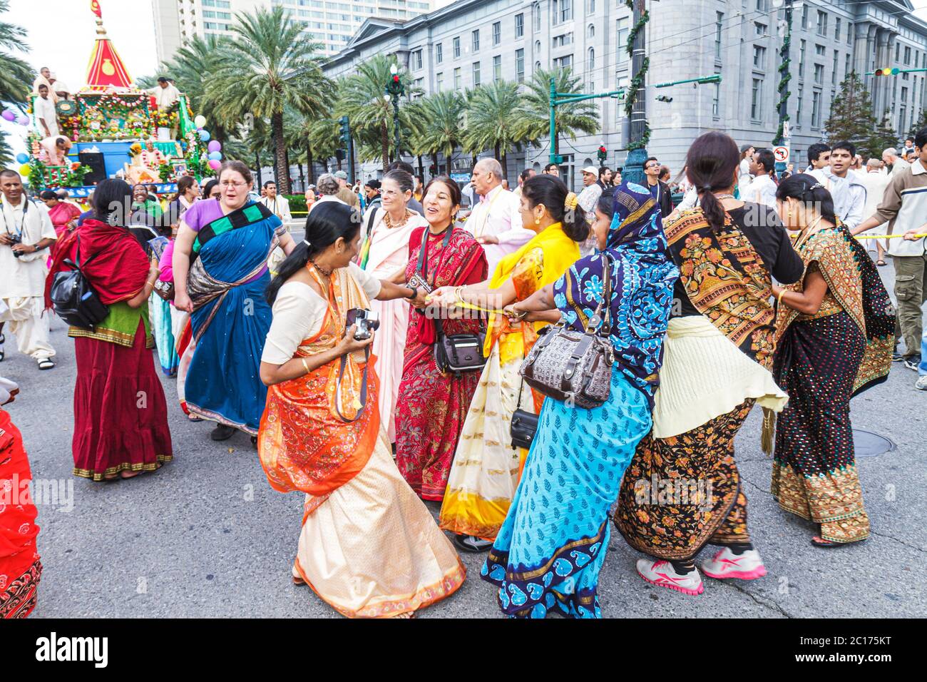 New Orleans Louisiana,downtown,Canal Street,Festival of India,Rath Yatra,Hare Krishna,Hinduism,Eastern religion,festival,parade,procession,Asian woman Stock Photo