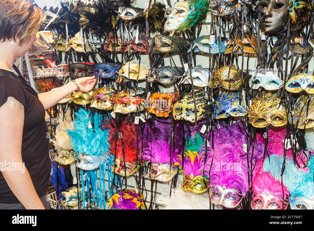 New Orleans Louisiana,Port of New Orleans,Riverwalk Mardi Gras,carnival,masquerade,eye mask,costume,woman female women,shopping shopper shoppers shop Stock Photo