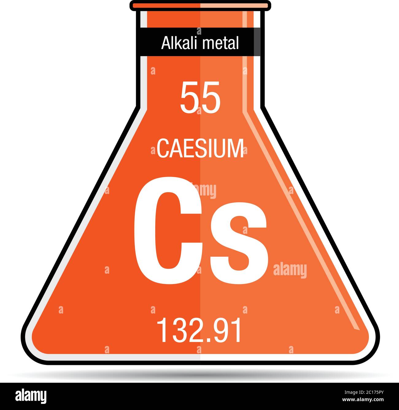 Caesium symbol on chemical flask. Element number 55 of the Periodic