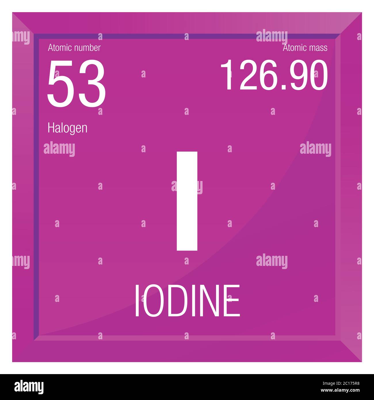 Iodine symbol. Element number 53 of the Periodic Table of the Elements - Chemistry -  Square frame with magenta background Stock Vector