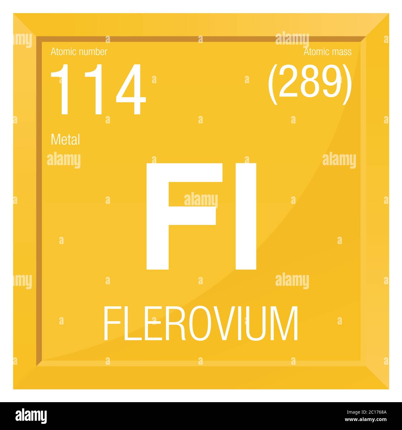 Flerovium symbol. Element number 114 of the Periodic Table of the Elements - Chemistry - Square frame with yellow background Stock Vector