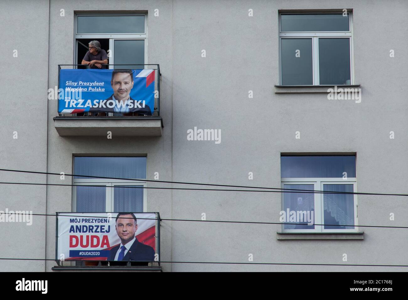 Banner presenting Rafal Trzaskowski and Andrzej Duda, candidates for President of Poland Stock Photo