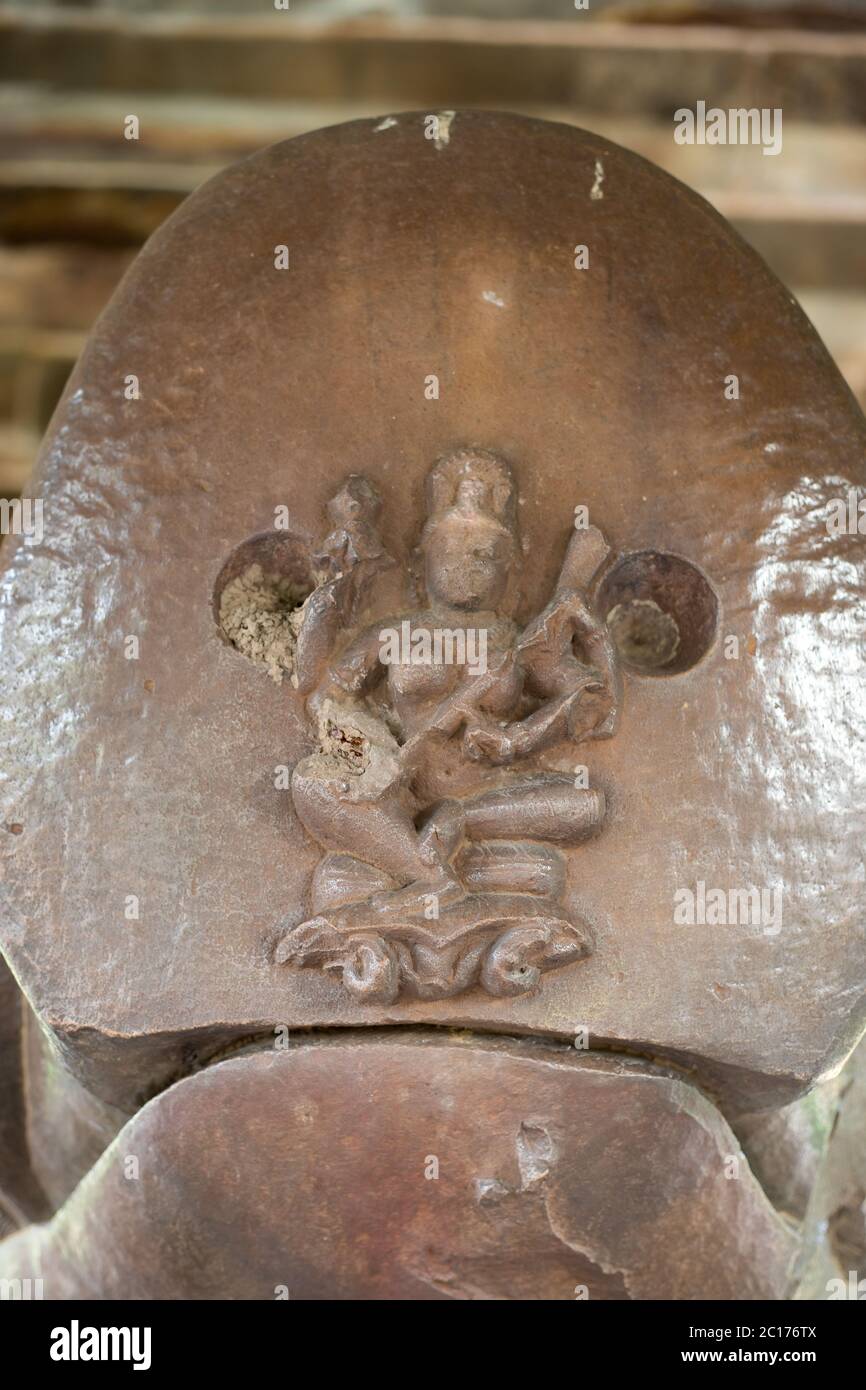 Goddess on Wild Boar sculpture, Khajuraho, Madhya Pradesh, India Stock Photo