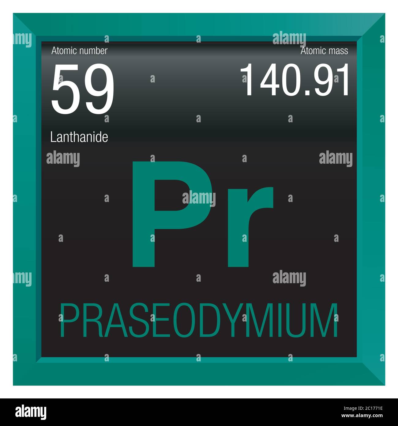 Praseodymium symbol. Element number 59 of the Periodic Table