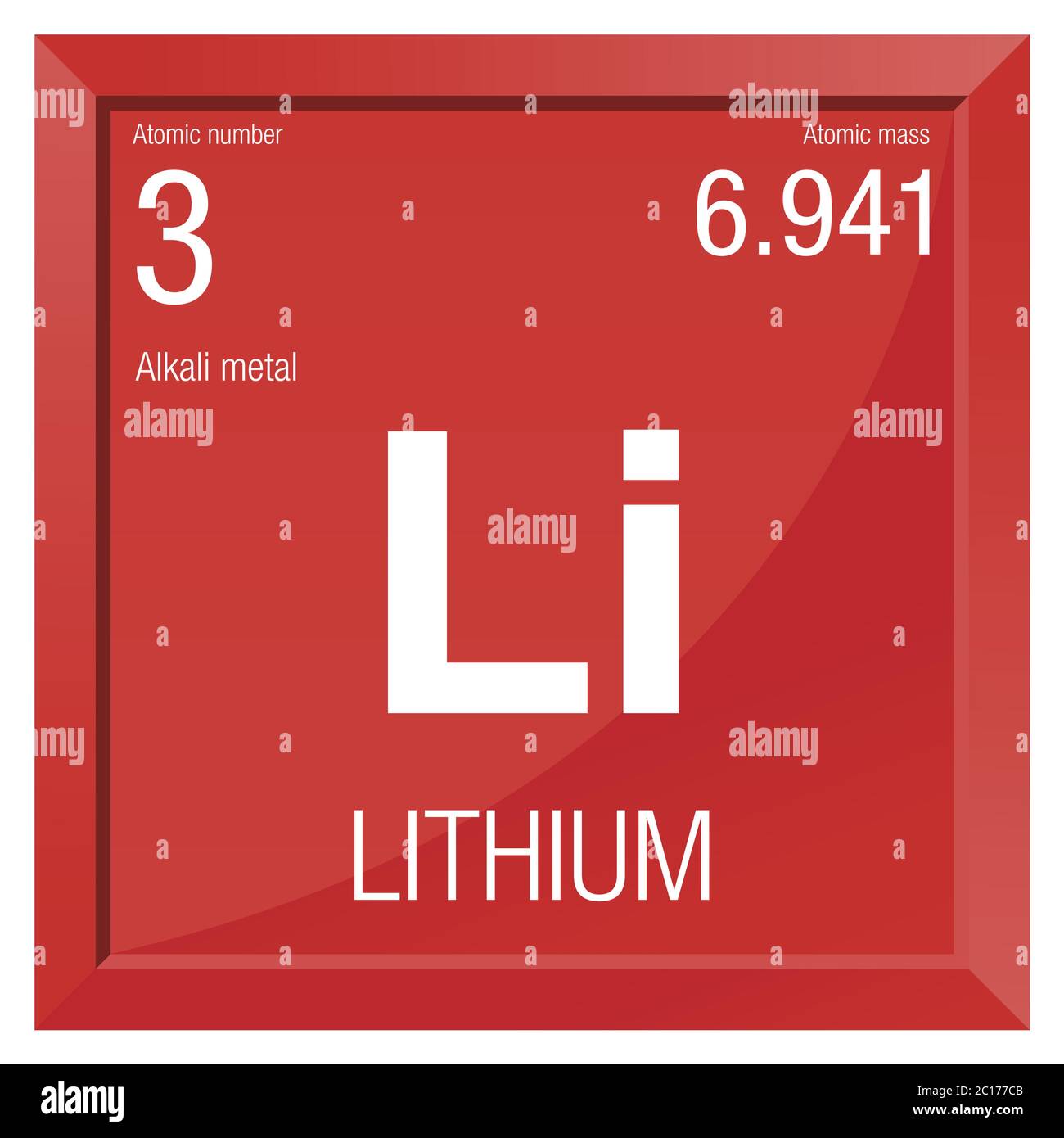 Lithium symbol. Element number 3 of the Periodic Table of the Elements - Chemistry - Square frame with red background Stock Vector