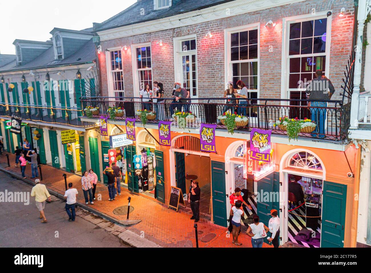 New Orleans Louisiana,French Quarter,Bourbon Street,Bourbon Heat Club,dance club,drink drinks drinking,balcony,man men male,woman female women,couple, Stock Photo