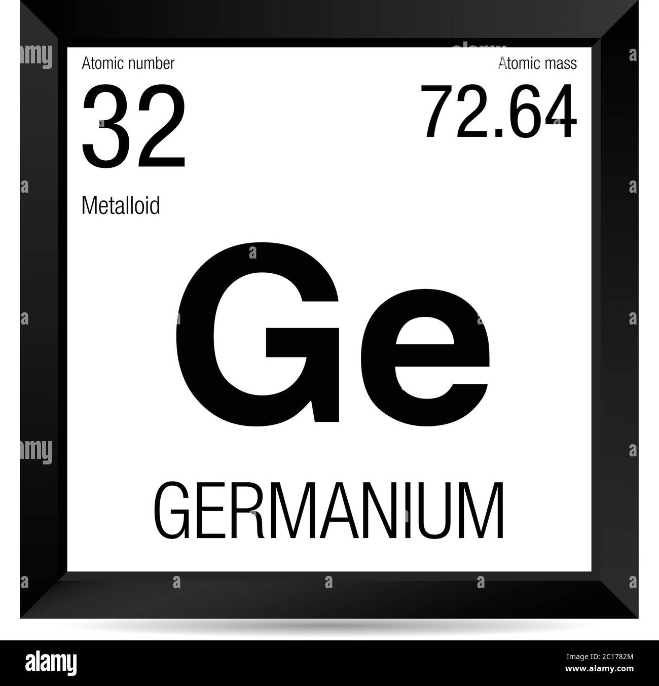 Germanium symbol. Element number 32 of the Periodic Table of the Elements - Chemistry - Black square frame with white background Stock Vector