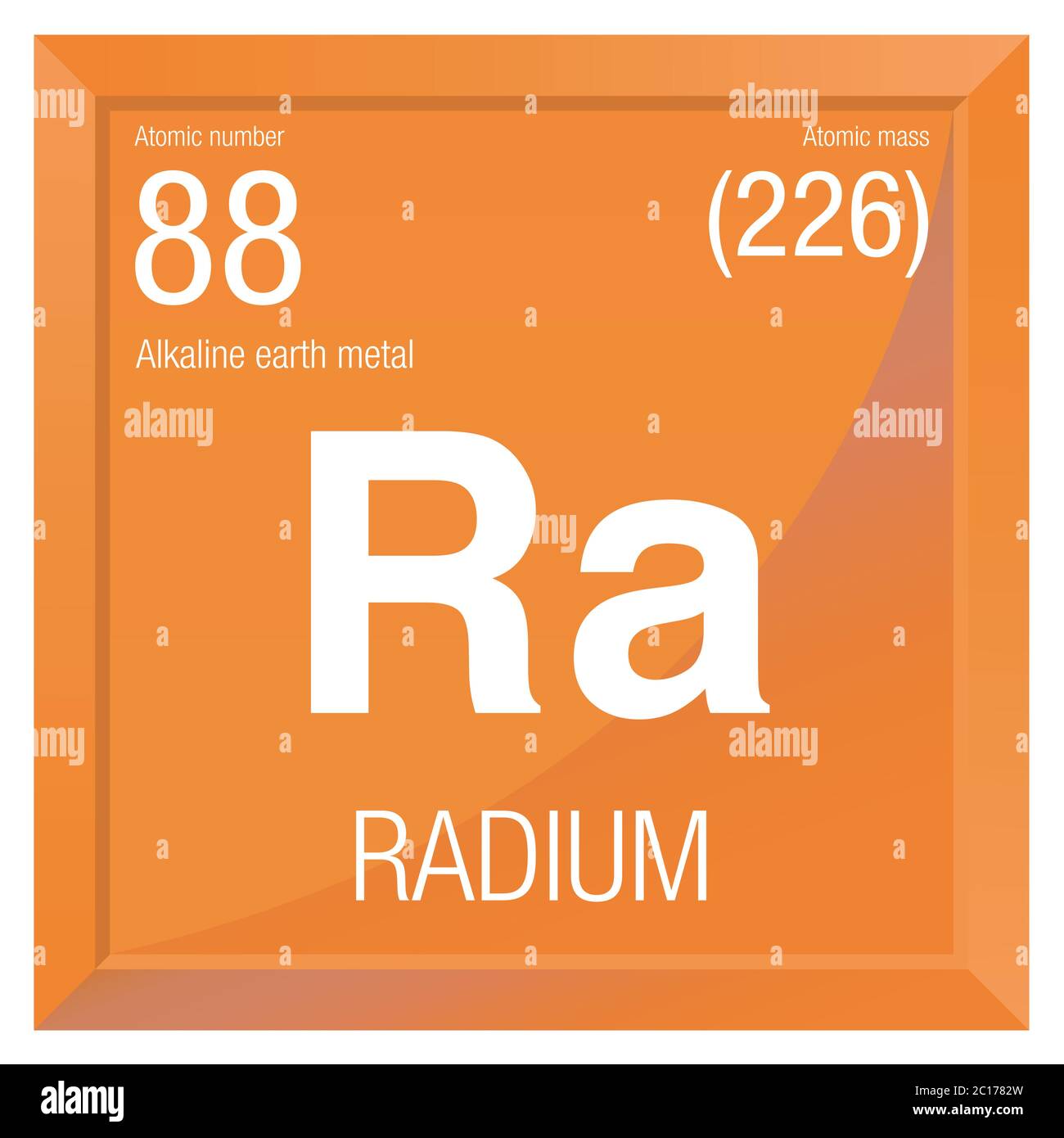 Radium symbol. Element number 88 of the Periodic Table of the Elements - Chemistry - Square frame with orange background Stock Vector