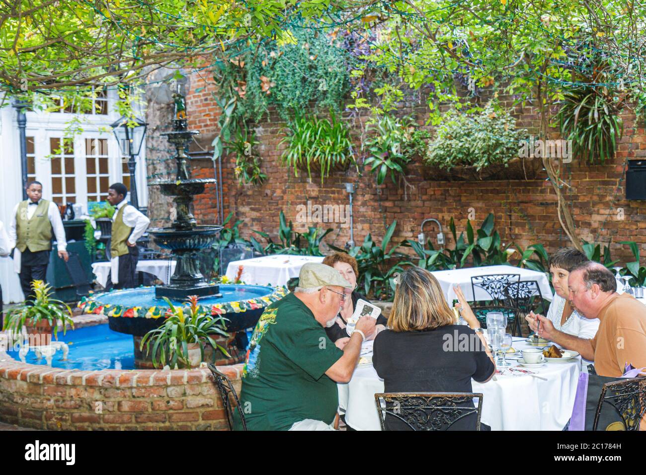 New Orleans Louisiana,French Quarter Royal Street The Court of Two Sisters,Jazz Brunch buffet Creole cooking historic restaurant,al fresco outside tab Stock Photo