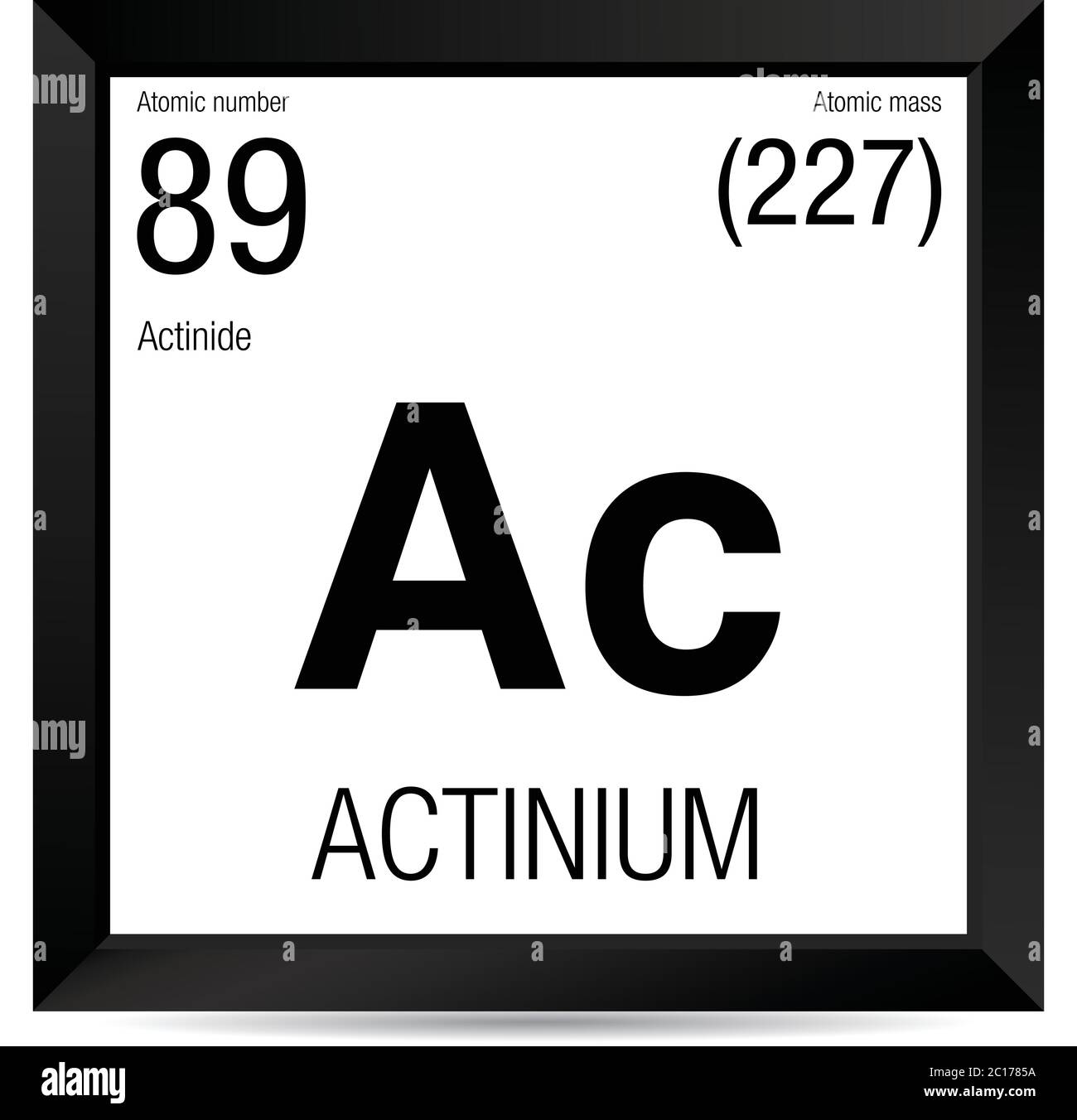 Actinium symbol. Element number 89 of the Periodic Table of the Elements - Chemistry -  Black square frame with white background Stock Vector