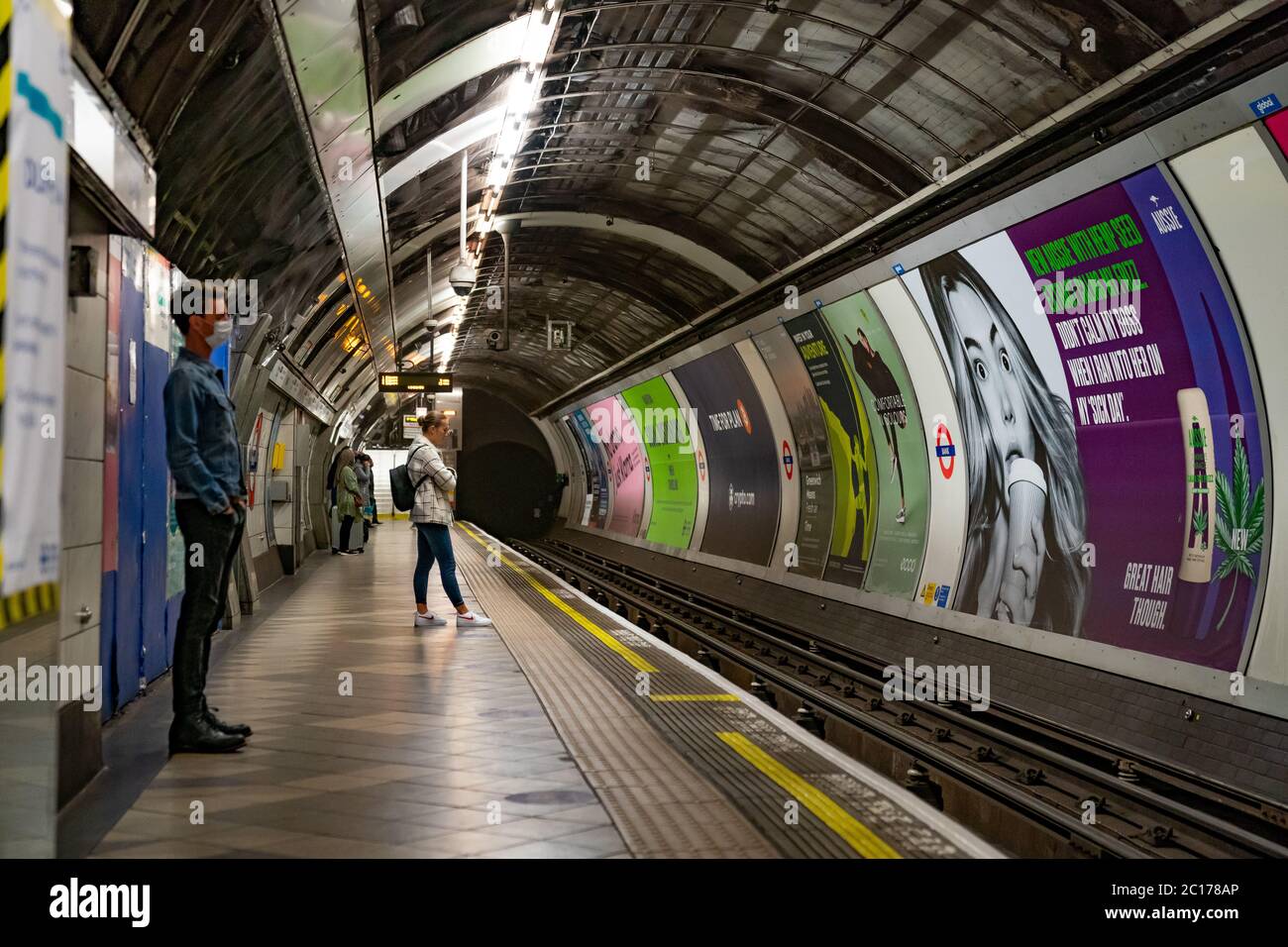 LONDON, ENGLAND JUNE 8, 2020 London Underground Tube Platform with