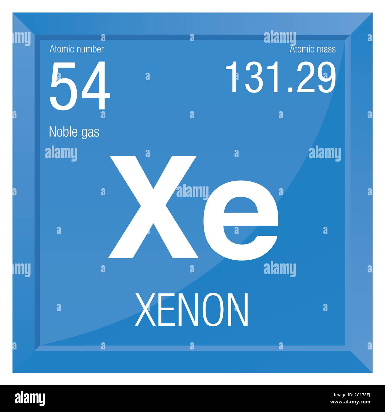 Xenon-Symbol. Elementnummer 54 des Periodensystems der Elemente - Chemie -  Rechter Rahmen mit blauem Hintergrund Stock-Vektorgrafik - Alamy