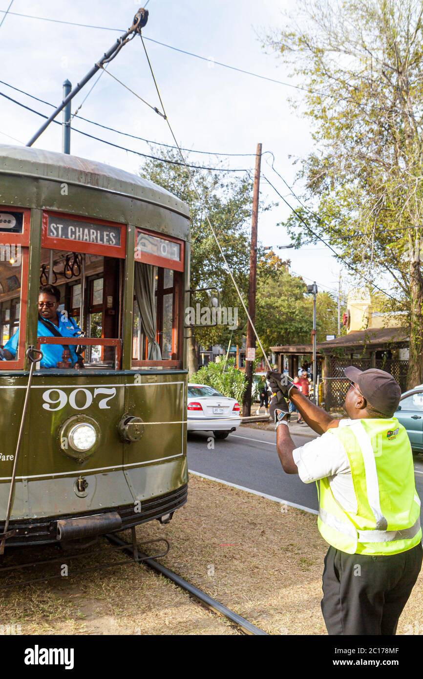 New Orleans Louisiana,Garden District,St. Charles Avenue,Regional Transit Authority,RTA,St. Charles Streetcar Line,public transportation,tram,trolley, Stock Photo