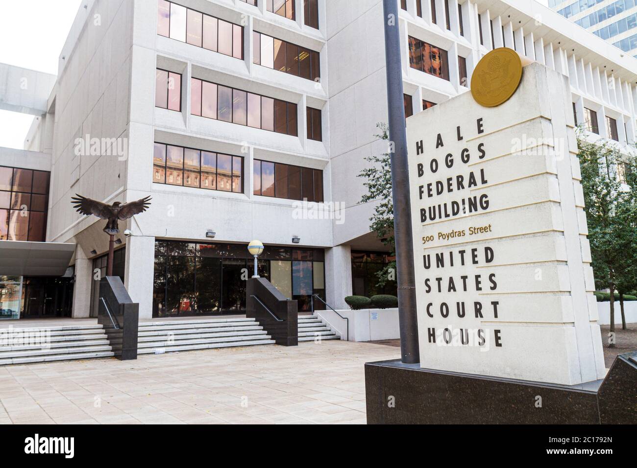 New Orleans Louisiana,Poydras Street,Hale Boggs Federal building government,United States Courthouse entrance outside exterior Stock Photo