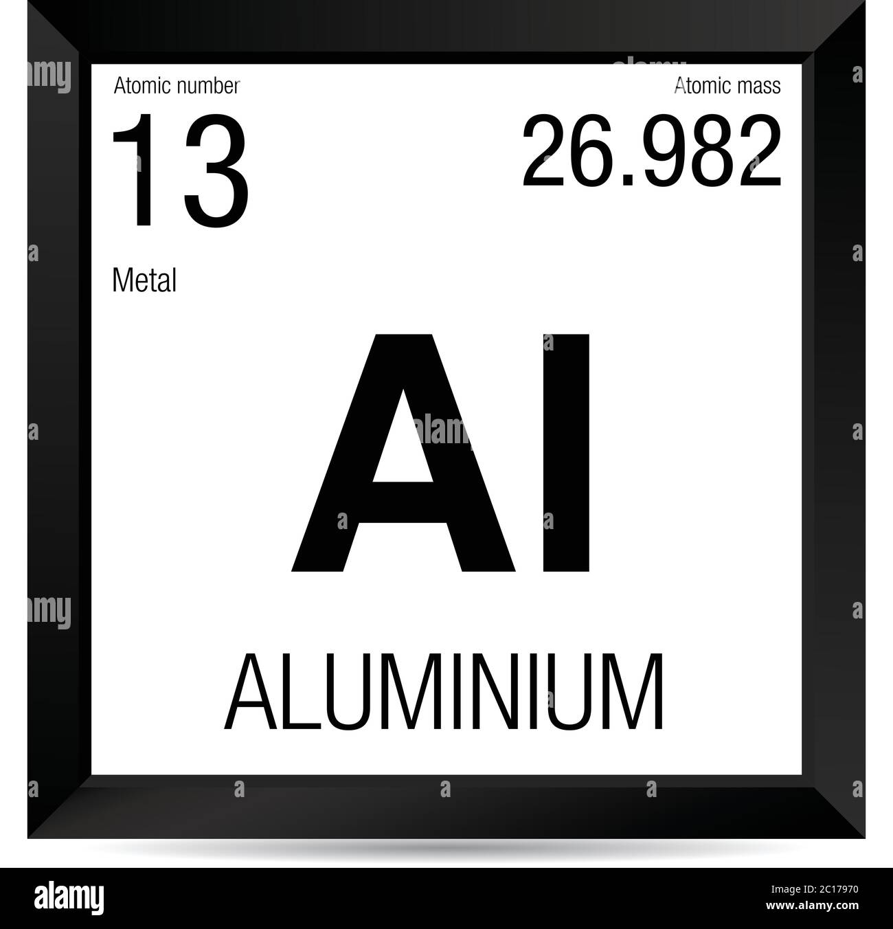 Aluminium symbol. Element number 13 of the Periodic Table of the