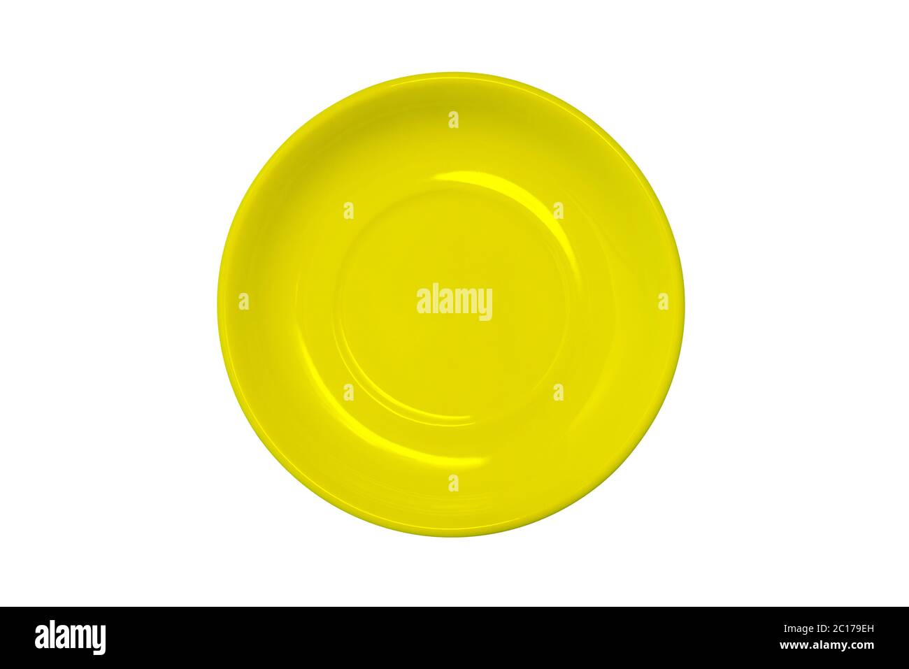 An empty yellow plate isolated on a white background. Colored dishes