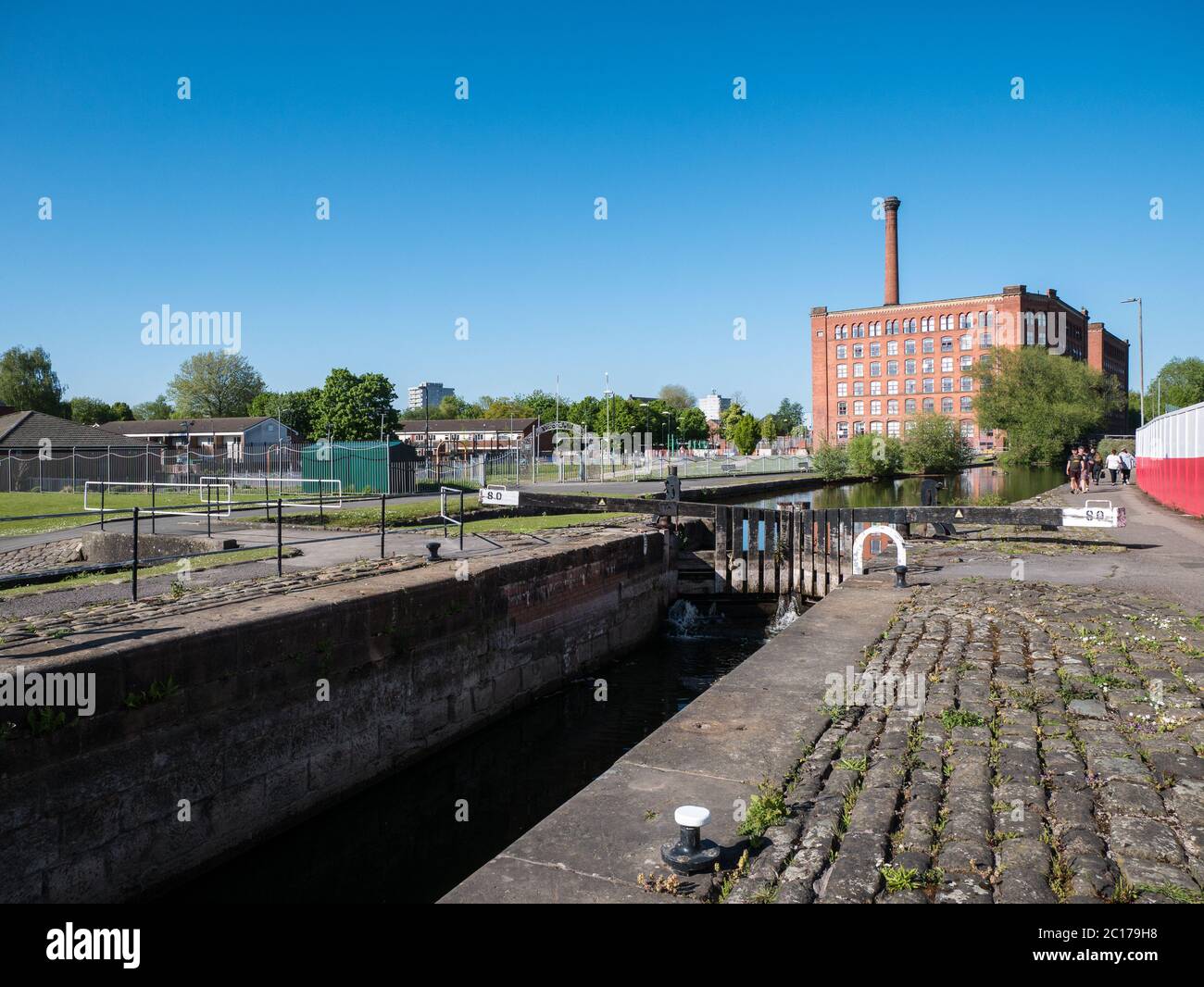 Lock gate on Rochdale Canal at Victoria Mill, Manchester Stock Photo