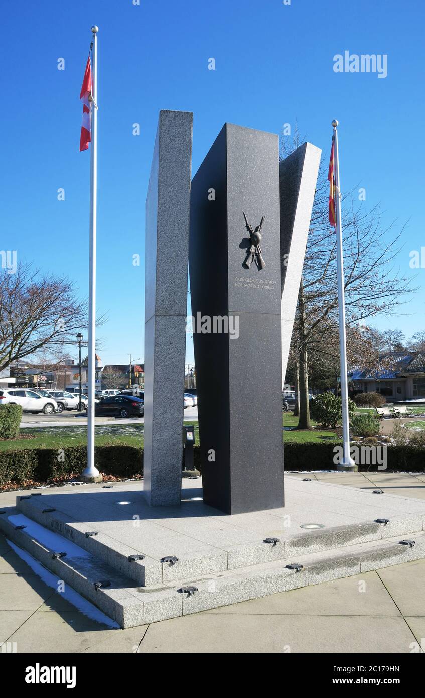 War memorial in Douglas park, Langley BC. Stock Photo