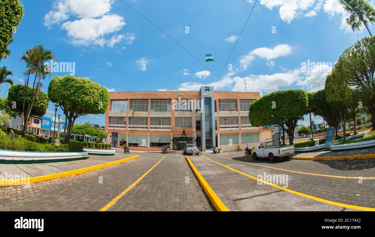 Nueva Loja, Sucumbios / Ecuador - January 5 2020: View of the City Hall building located in the center of the city of Nueva Loja, also known as Lago A Stock Photo