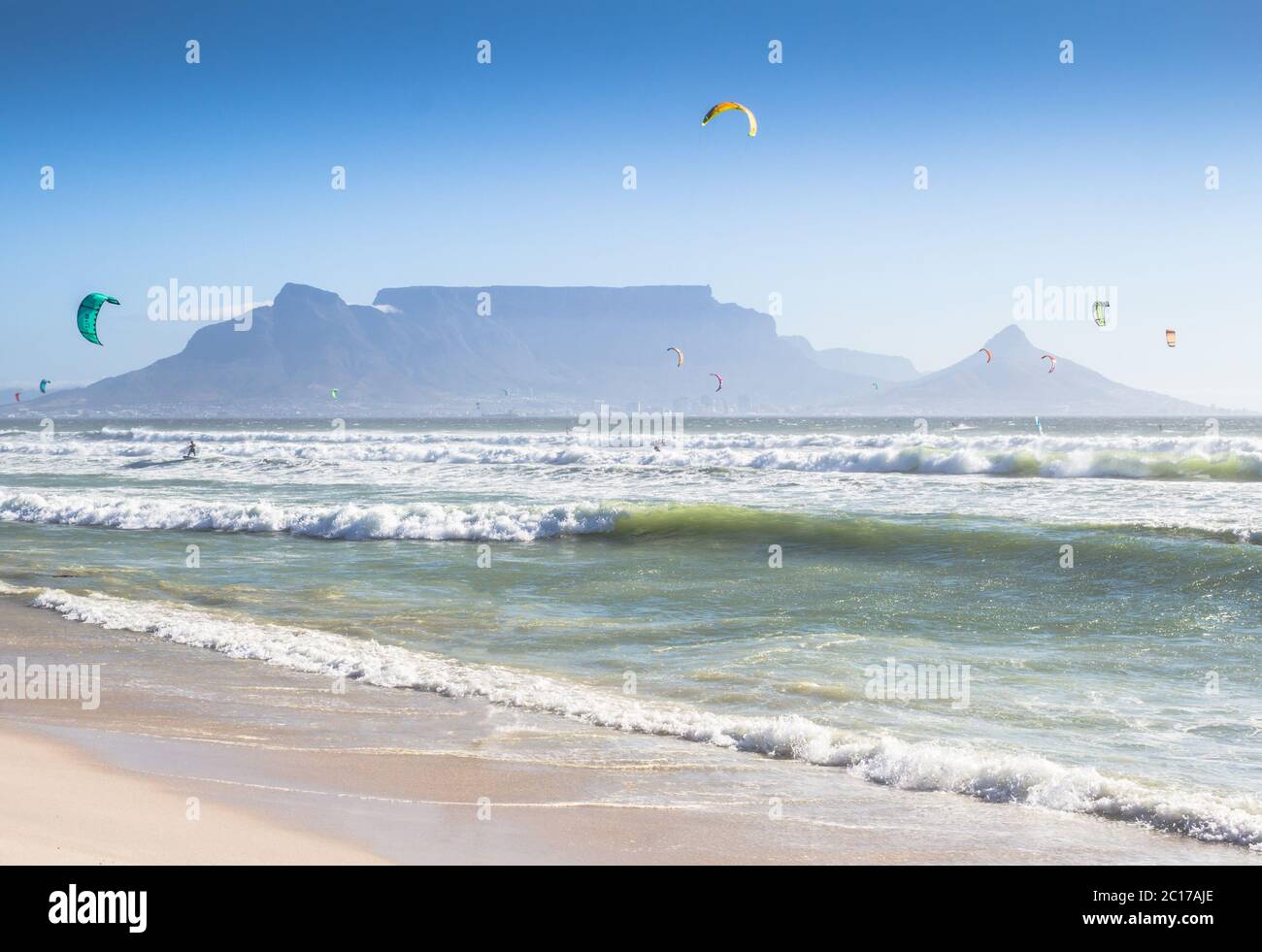 Kite surfers at Blouberg Beach, Cape Town, South Africa Stock Photo