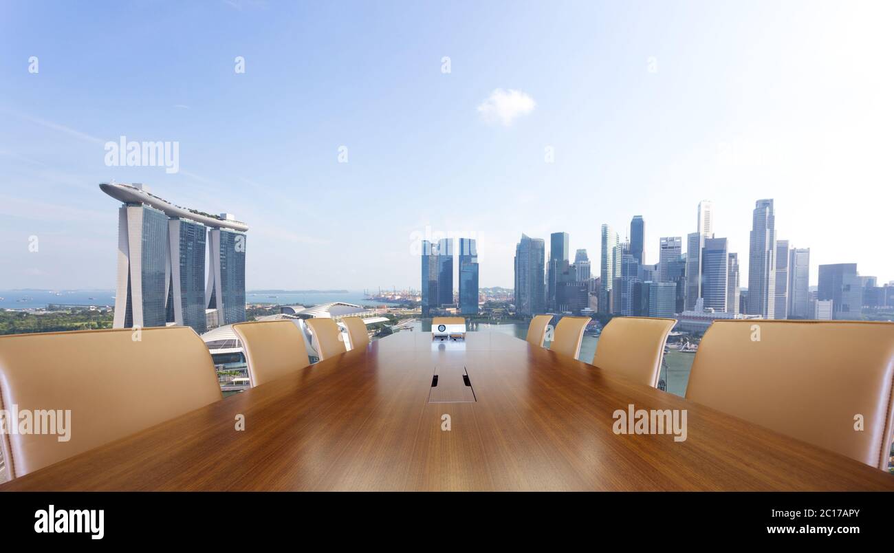 conference table with modern city Stock Photo